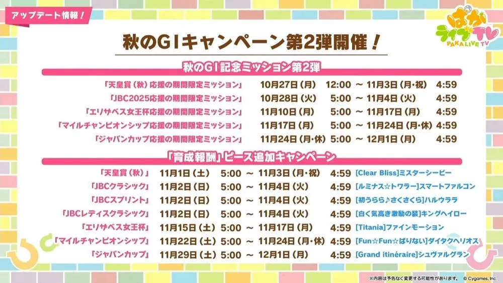 秋のG1レースキャンペーン