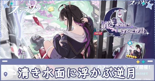 清き水面に浮かぶ逆月画像