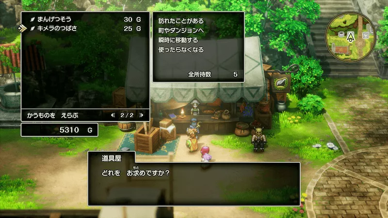 道具屋でキメラのつばさを複数個買っておく