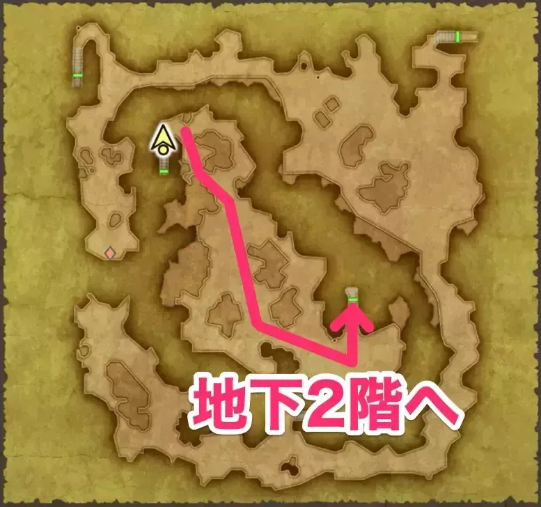 南東にある階段から地下2階に上がる