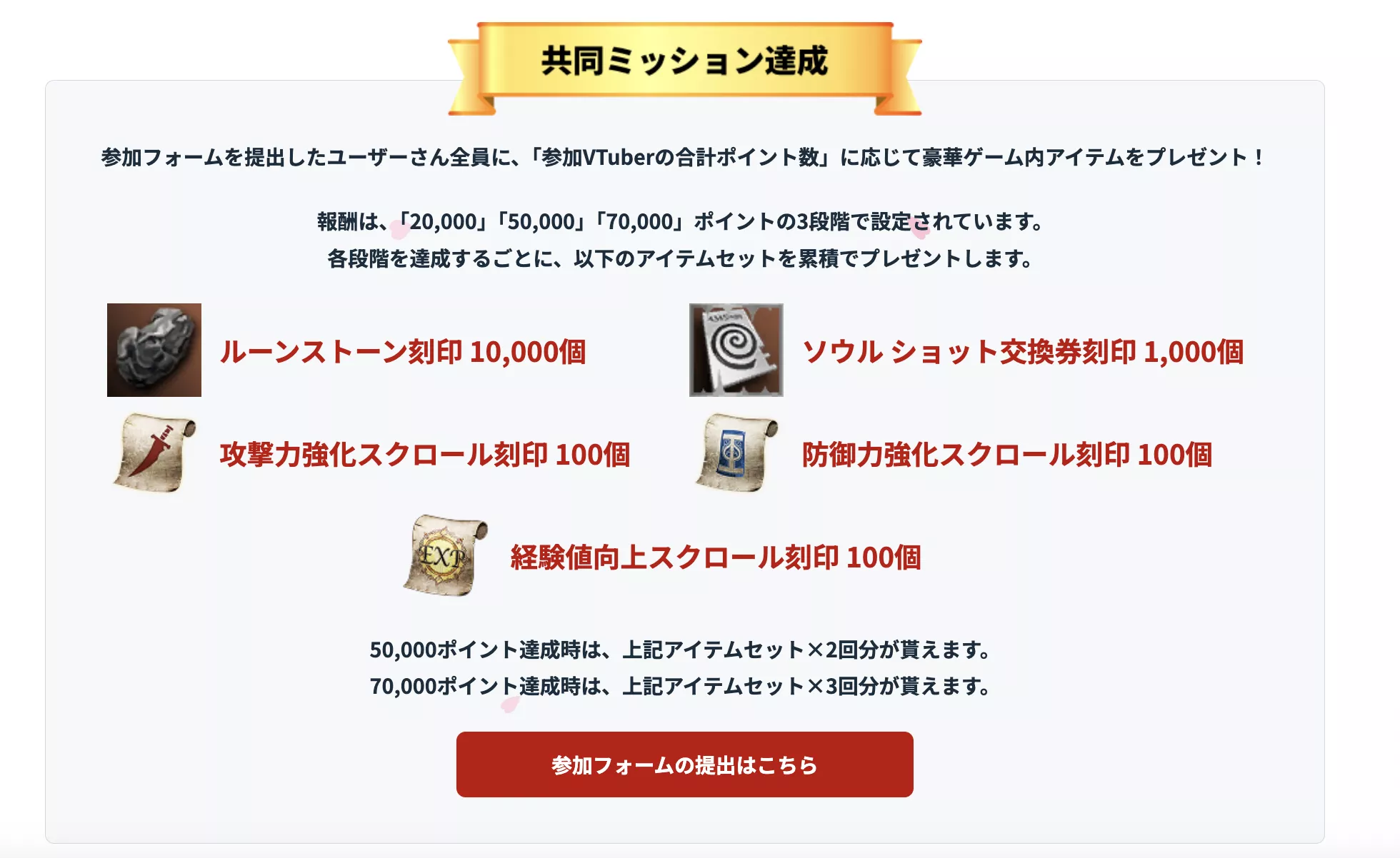 参加ミッション報酬