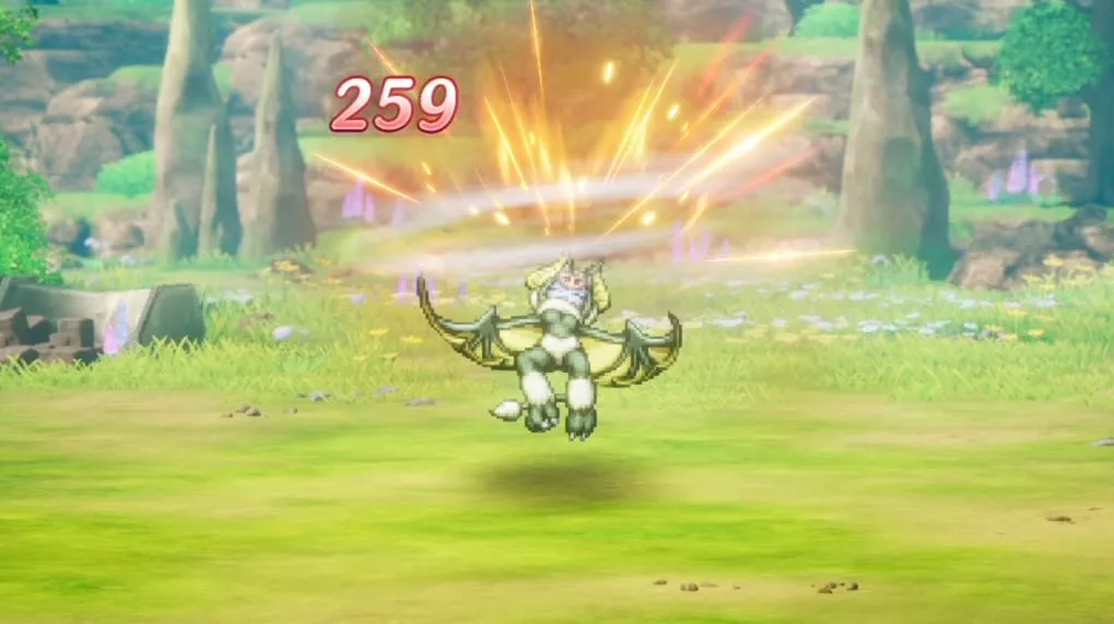 主人公のとびひざげりで火力を出す