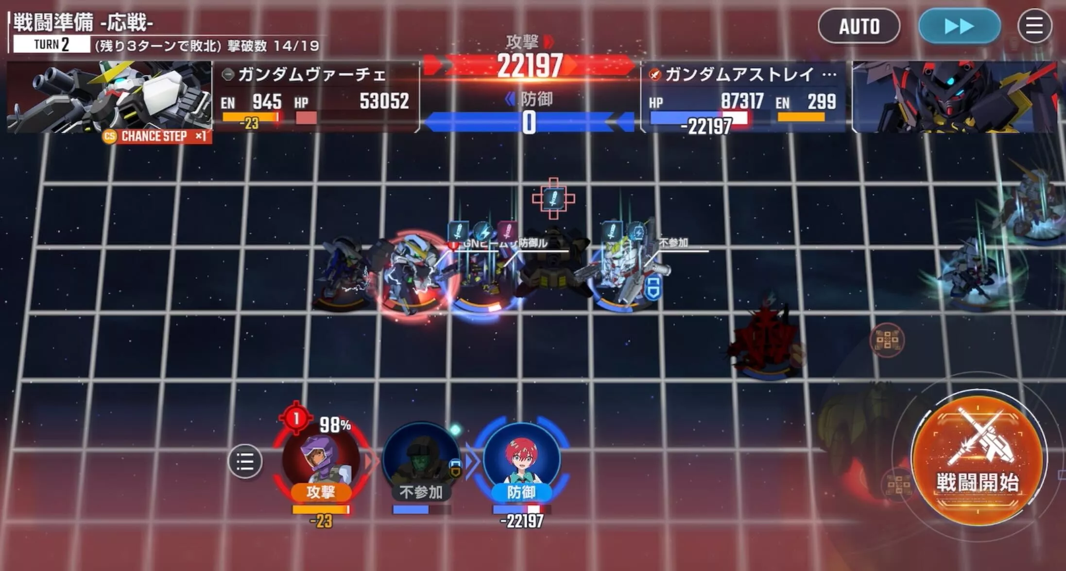 2ターン目以降の支援防御する味方に注意