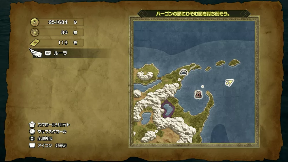 北のお告げ所から北東の海上のキラキラ104の場所マップ