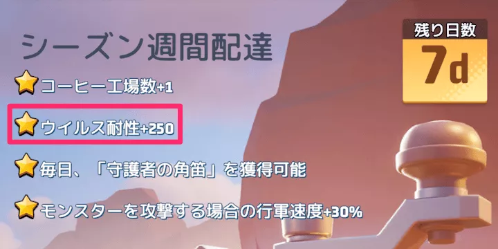 ウイルス耐性ボーナスを獲得できる