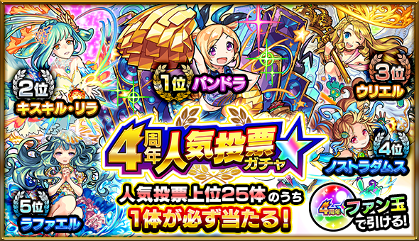 モンスト 人気投票ガチャの当たりランキング 4周年 ゲームエイト