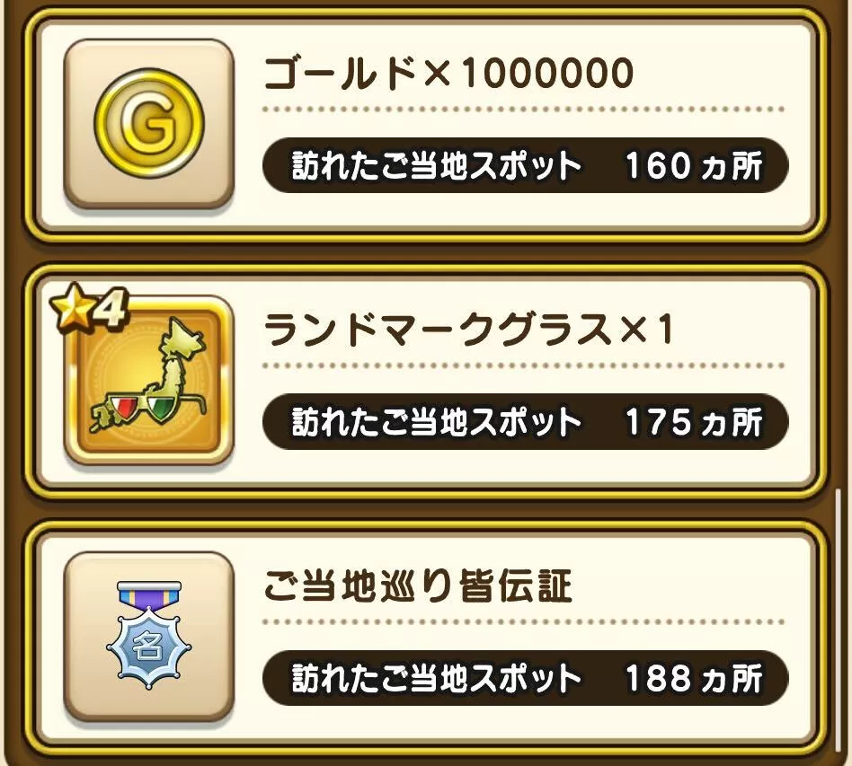 一定数のご当地スポットを巡ることで報酬を入手