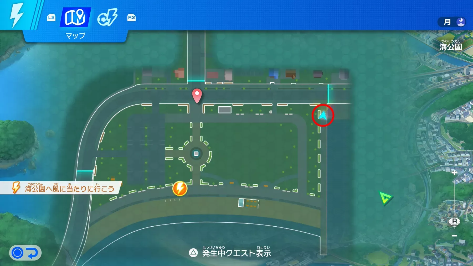 海公園の北東に向かう