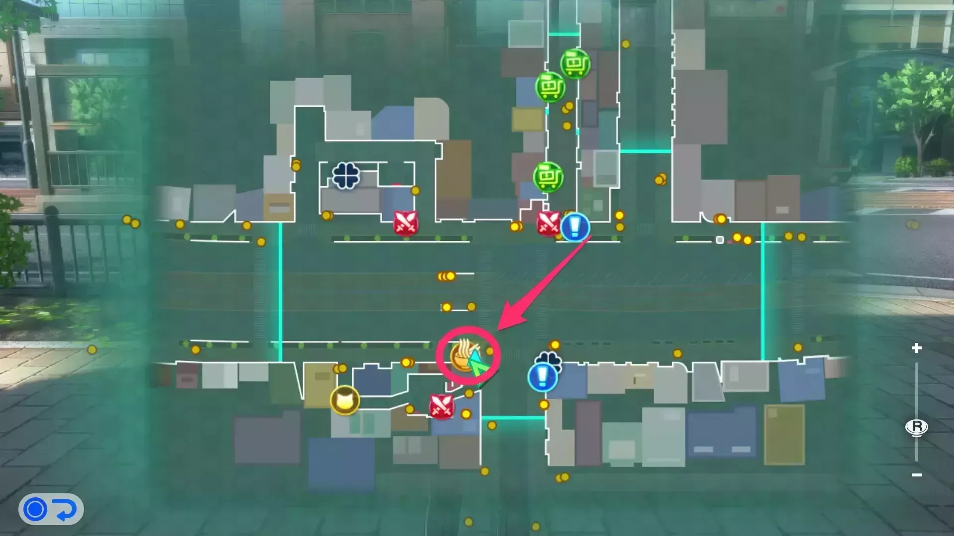 繁華街の湯本うどんに入る