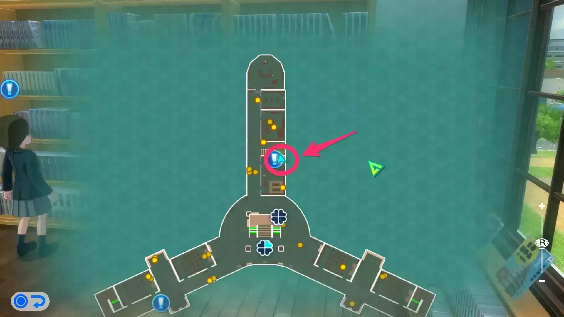 校舎3階の図書室へ向かう