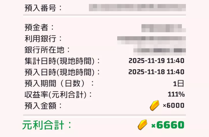 預金期間終了後はメールで元金と利息を受け取る