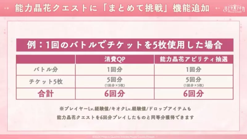 能力晶花クエストに「まとめて挑戦」機能追加