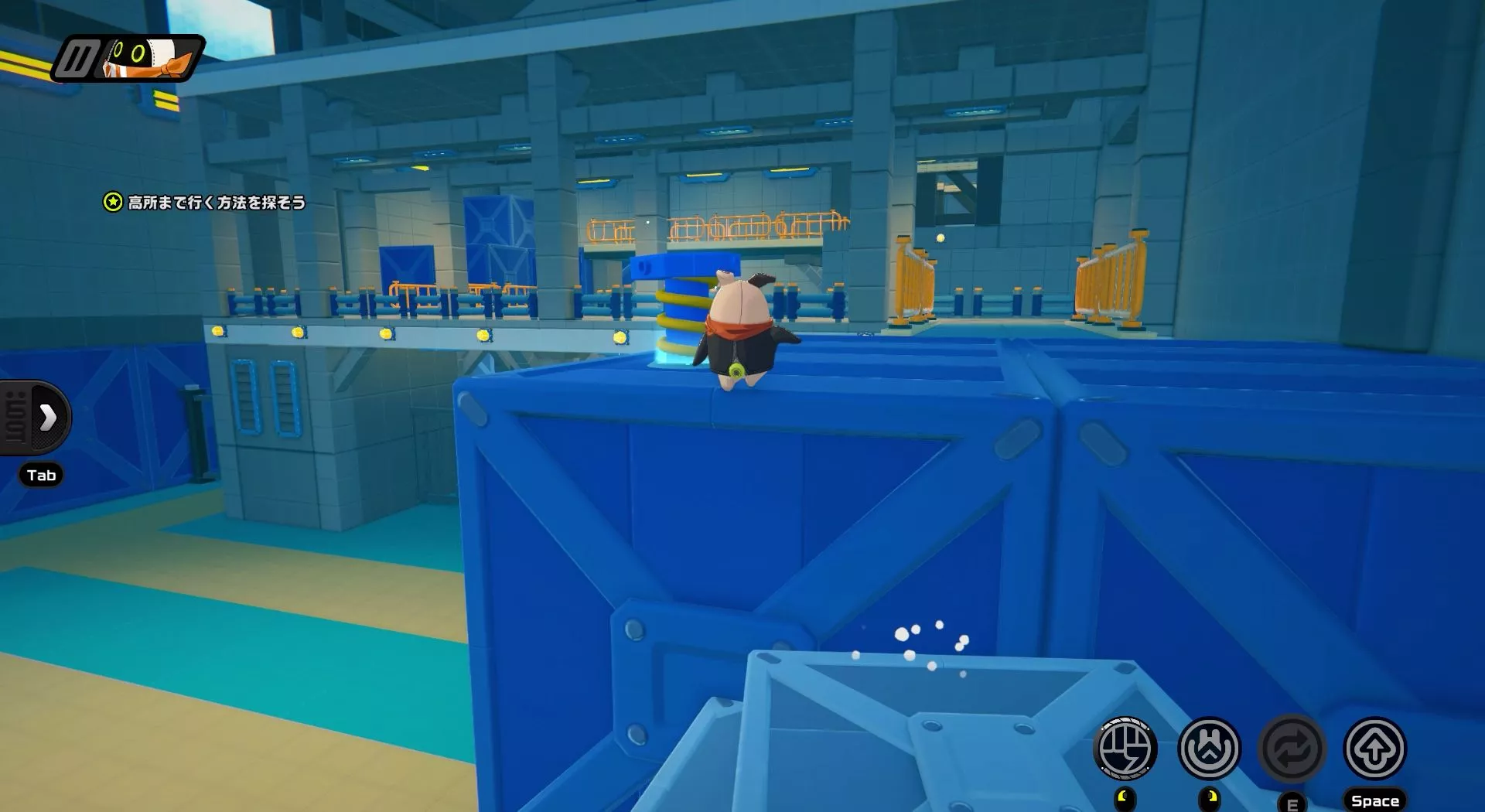 青いブロックを登って上部のネジを攻撃