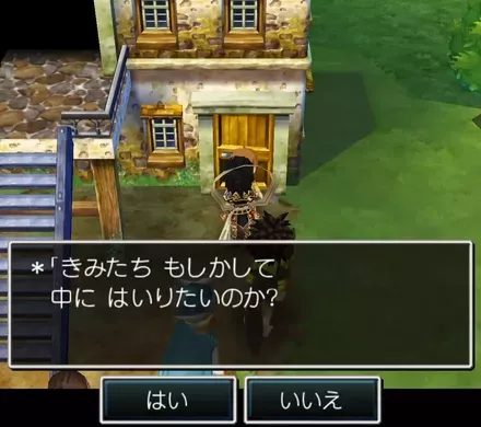 物置前の子供と話す