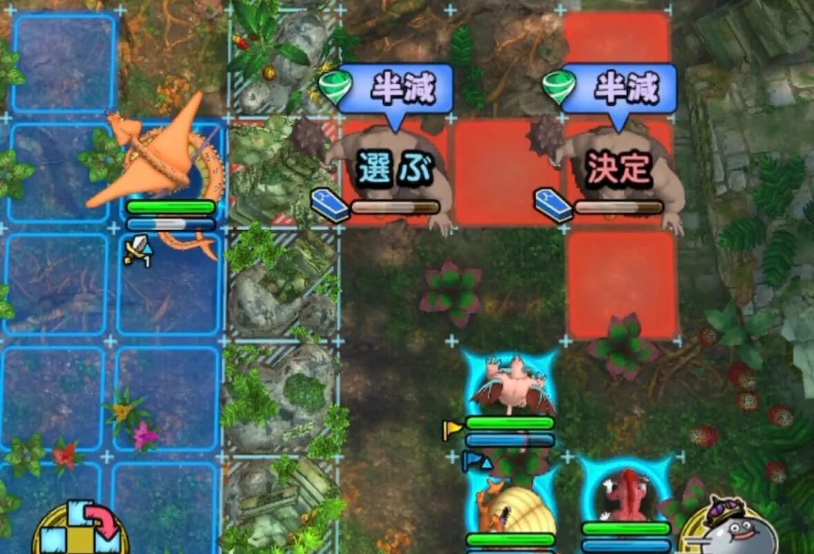 右側の敵は1列に並べることで範囲攻撃で倒す