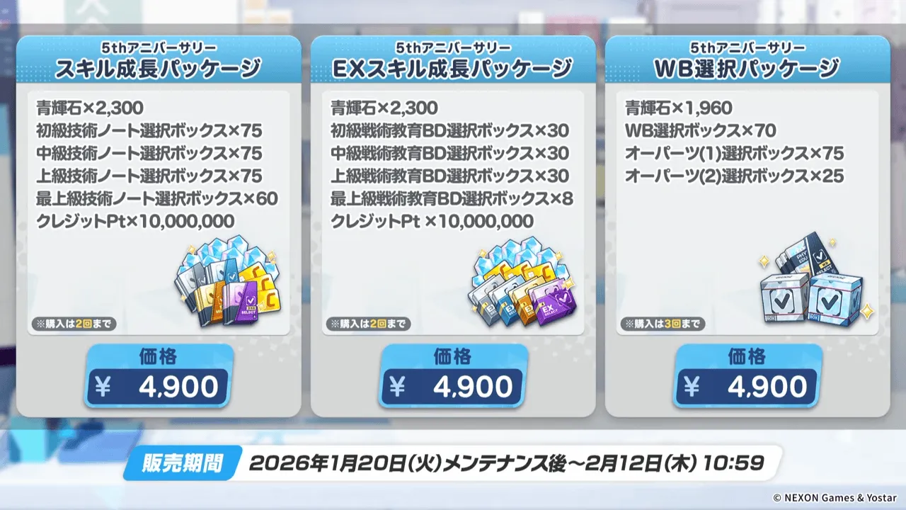 スキル成長パッケージとWB選択パッケージ