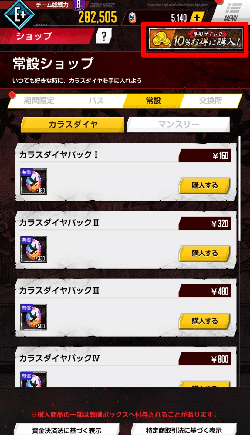 ゲーム内ショップバナー赤囲い