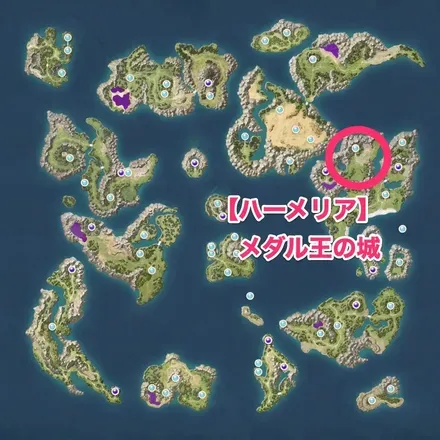 全体マップのメダル王の城の場所