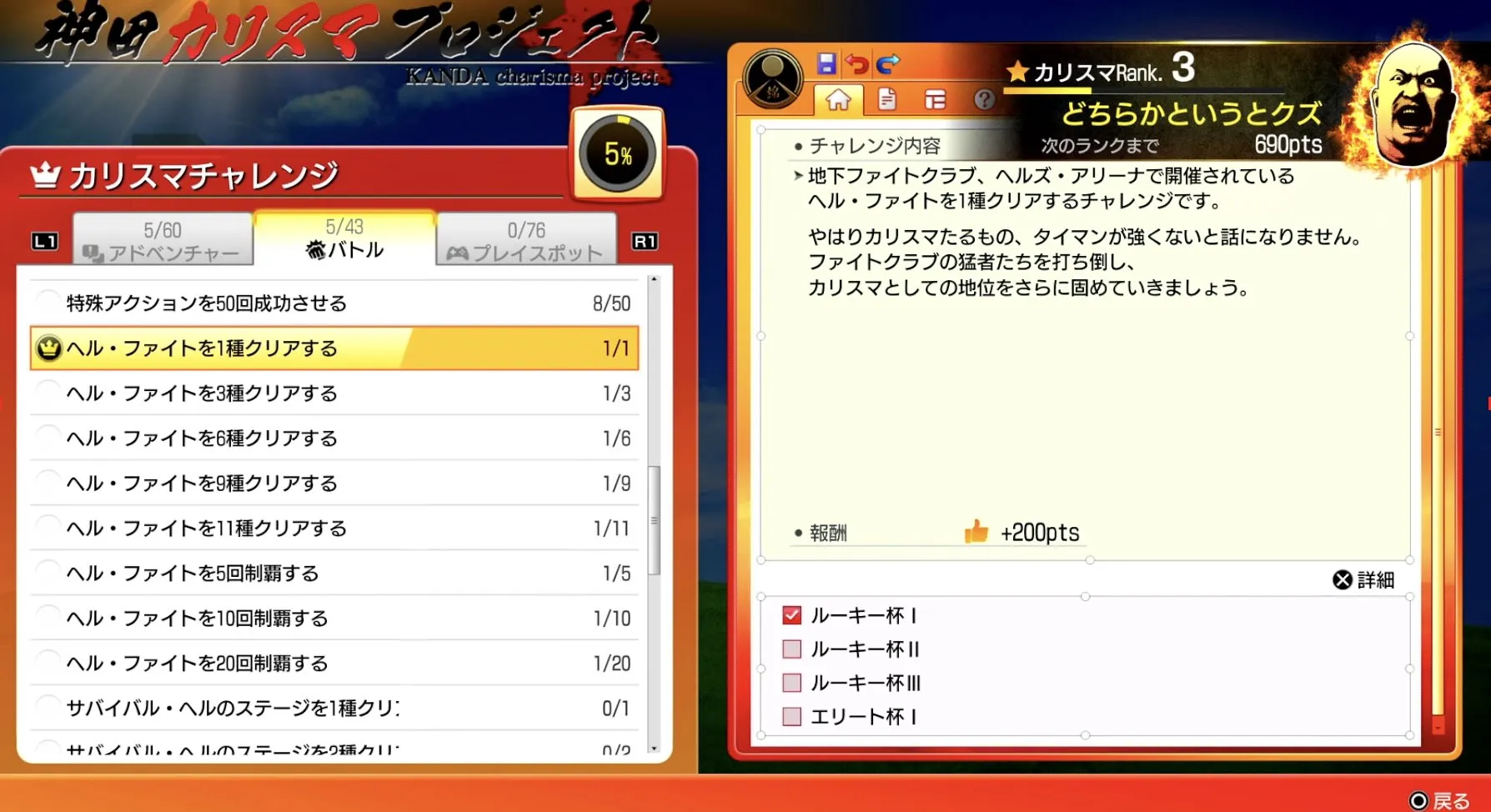 カリスマチャレンジのポイントを獲得できる