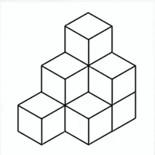 図の中に積まれている立方体は何個ですか?