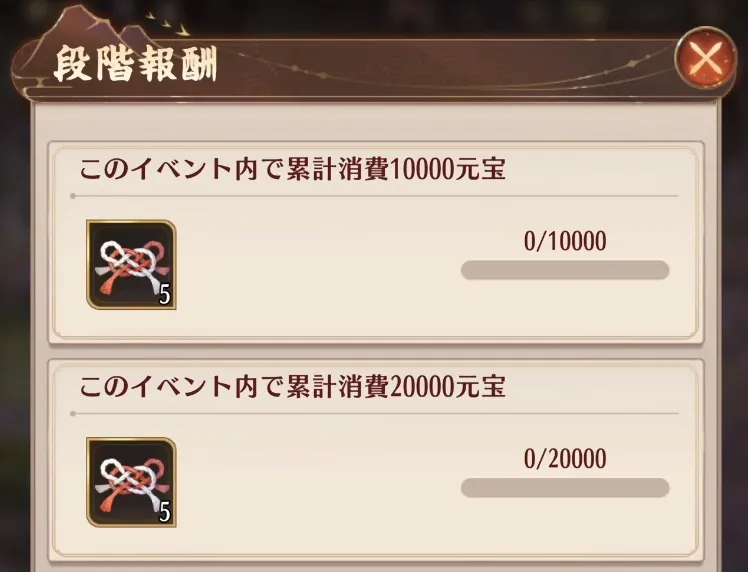 各対象ガチャの段階報酬