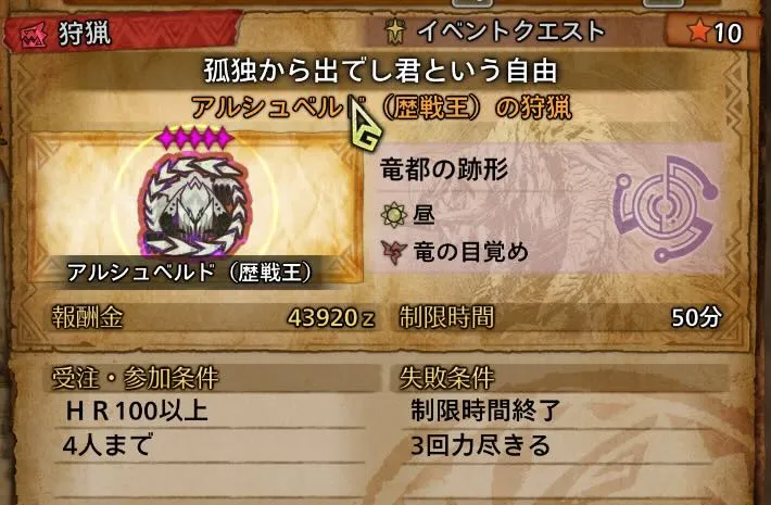 ハンターランクが100以上で挑戦可能
