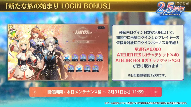 新たな旅の始まり LOGIN BONUS