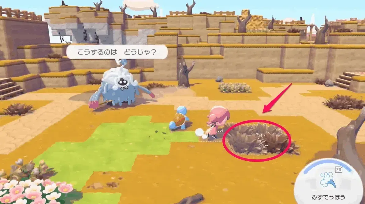 みずてっぽうを当てる