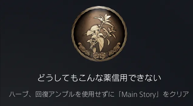 回復なしクリアのトロフィー画面