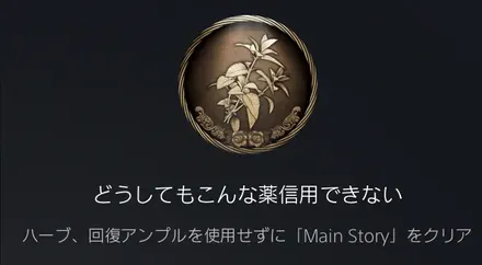 回復なしクリアのトロフィー画面