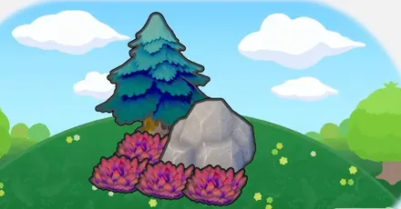 三角木かげに岩と草むら