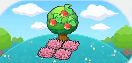 木かげのピンクの草むら画像