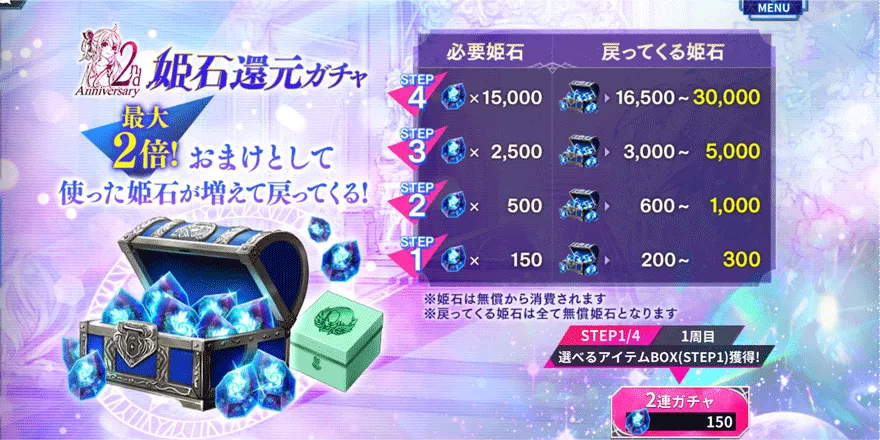 2ndAnniversary姫石還元ガチャ