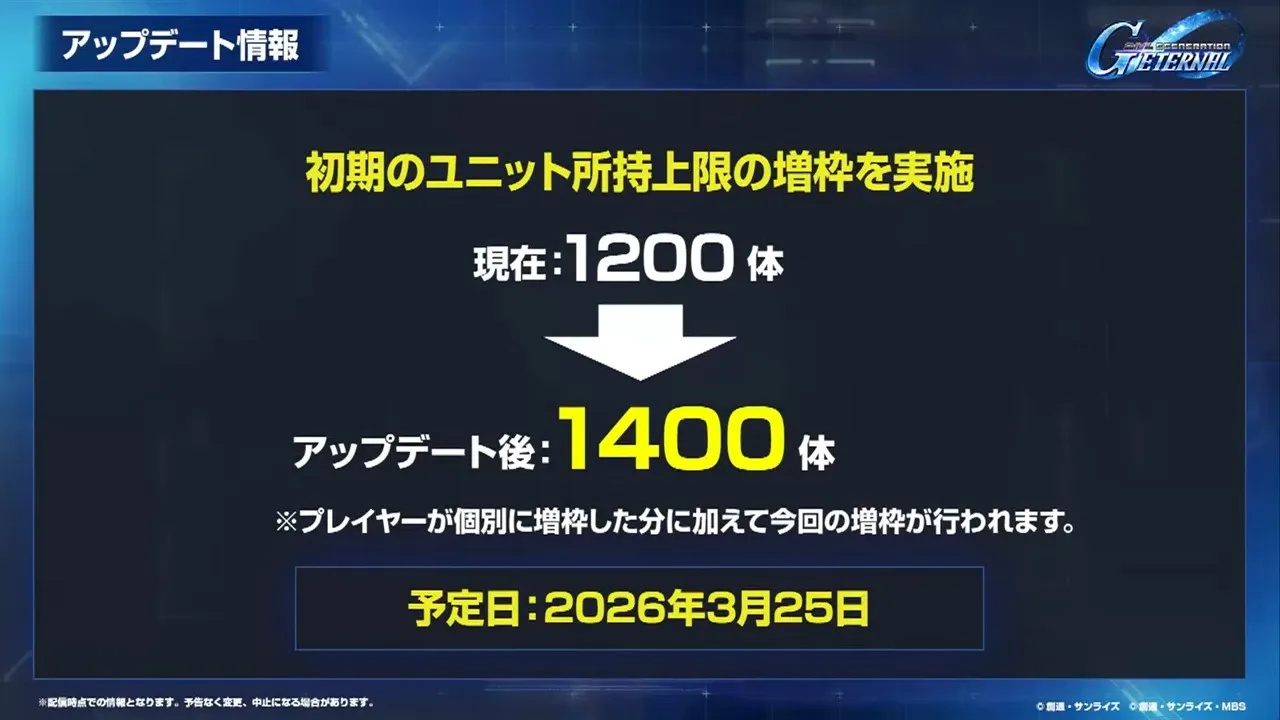 ユニット所持上限が追加
