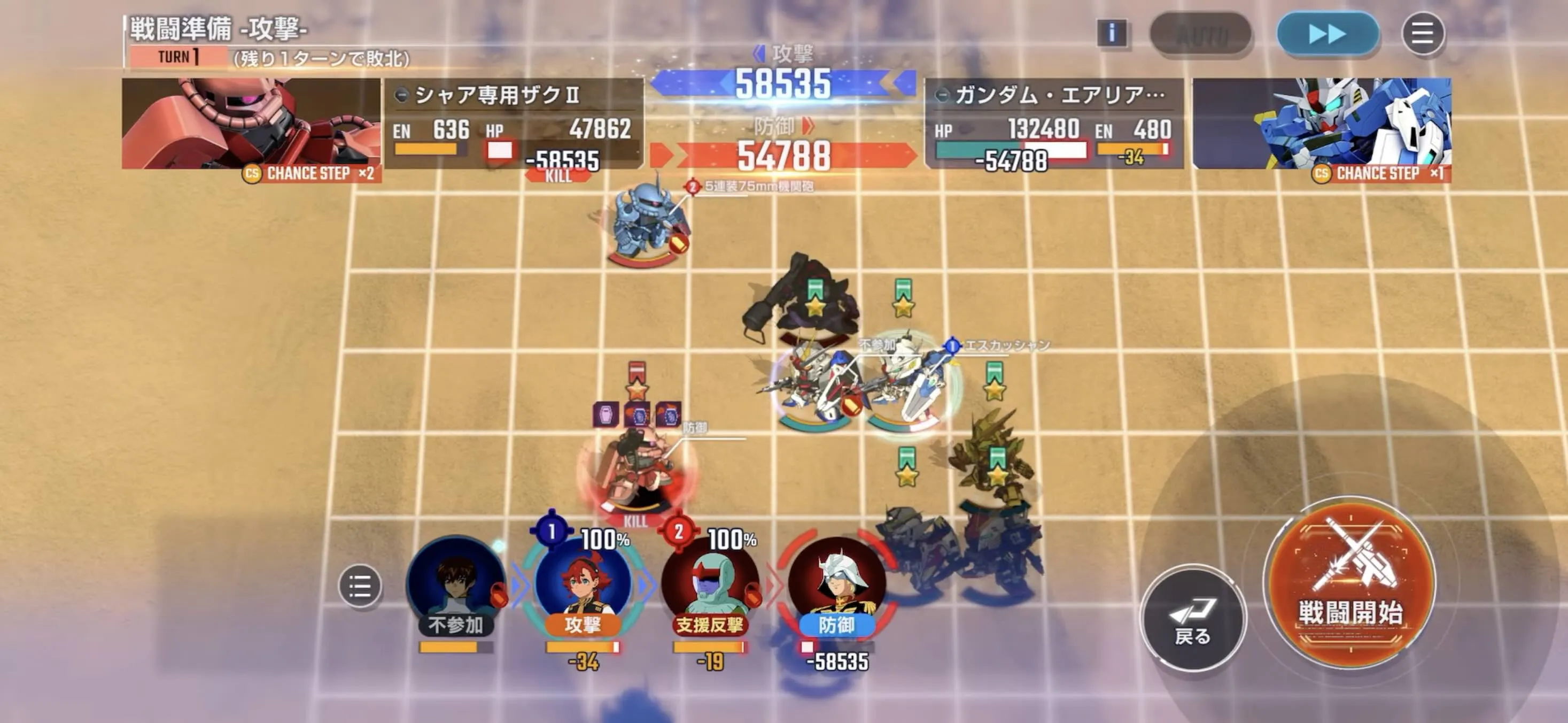 シャアアズナブルの撃破でクリア