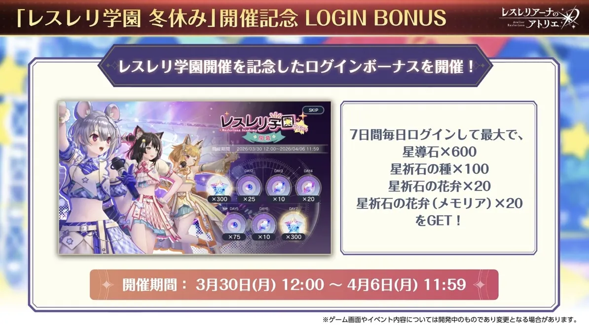 「レスレリ学園 冬休み」開催記念 LOGIN BONUS