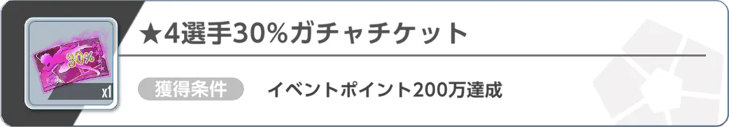 星4選手30%ガチャチケットはイベントポイント達成で入手可能