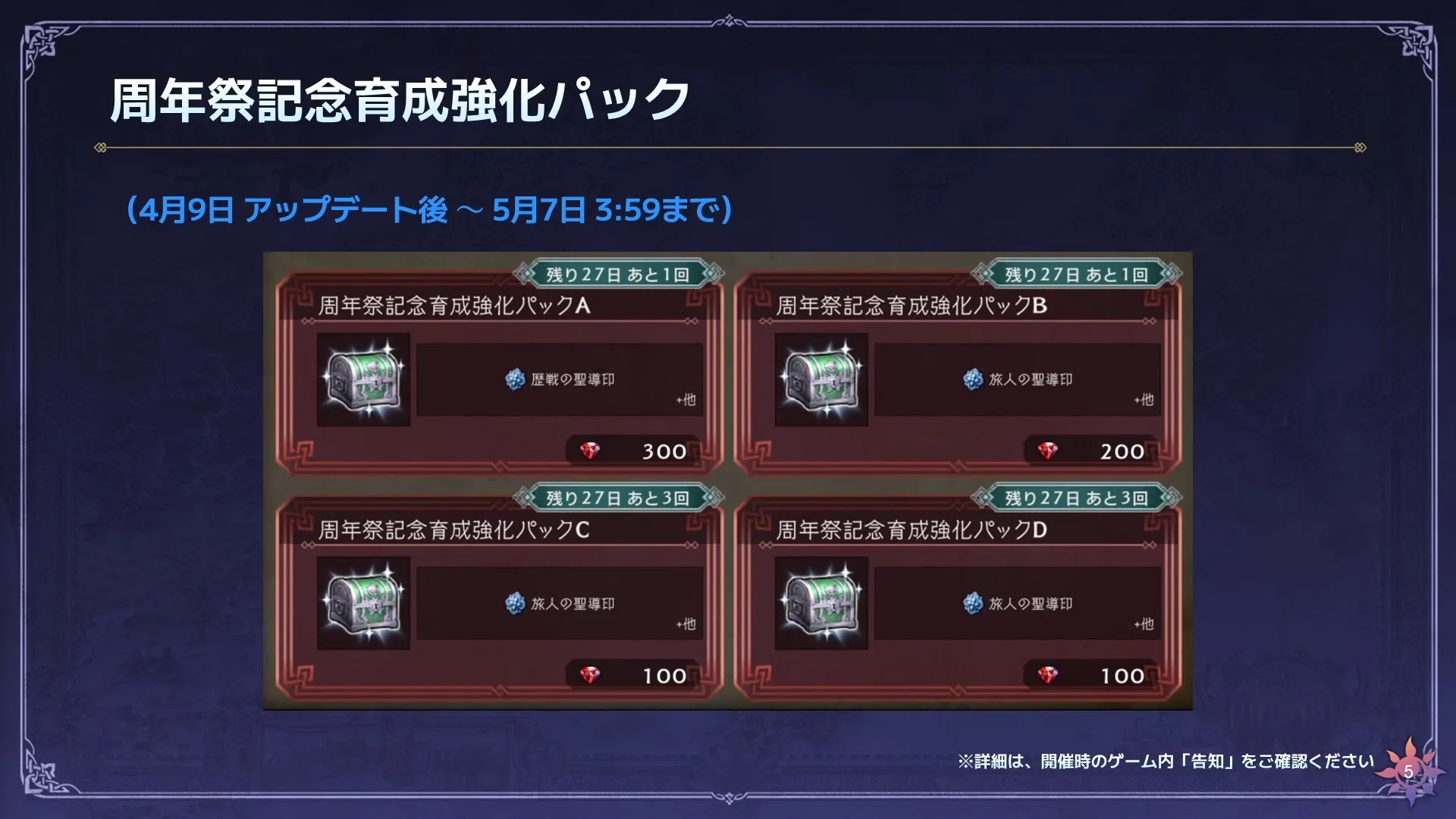 周年祭記念育成強化パック