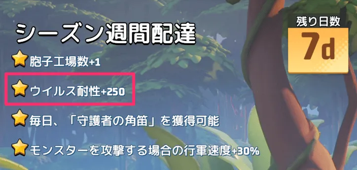 ウイルス耐性ボーナスを獲得できる