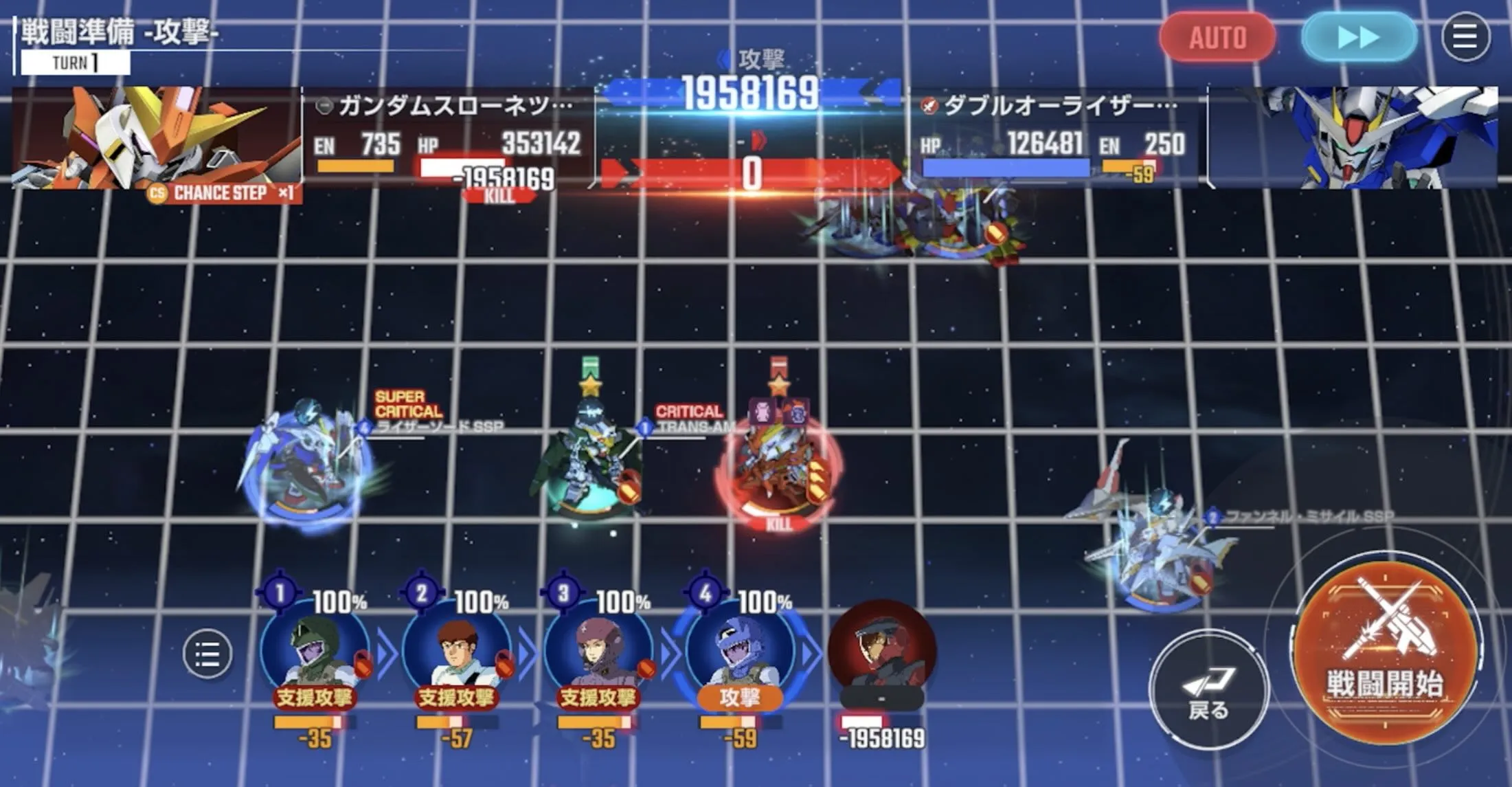 OOライザー+支援攻撃×3でオーバーキルする