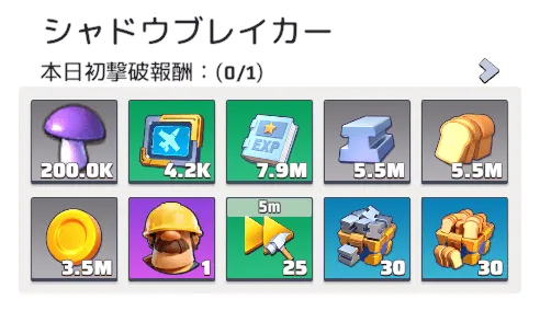 シャドウブレイカーのデイリー初回撃破報酬