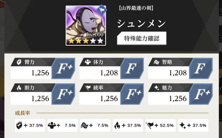 全ステを均等に上げやすい成長率と特殊能力