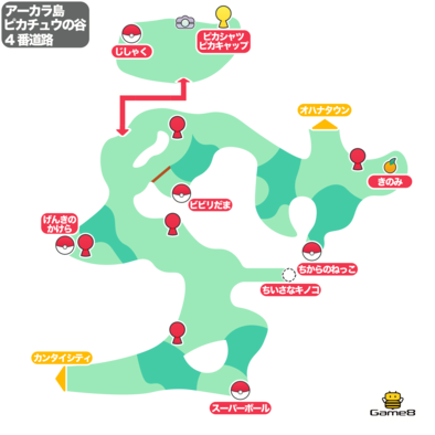 ポケモンサンムーン 4番道路 ピカチュウの谷 のマップと出現ポケモン