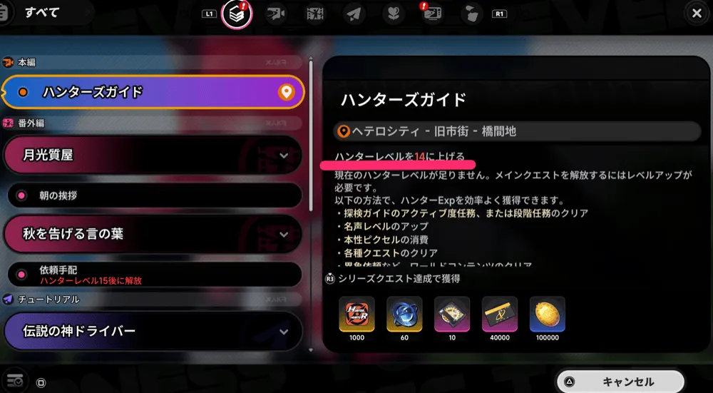 本編進行にハンターレベル必要