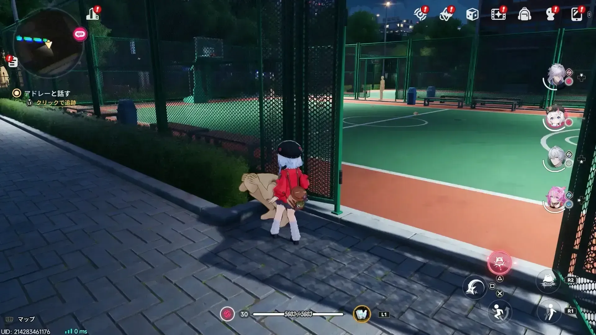 学園南側のバスケットコートへ向かう場所
