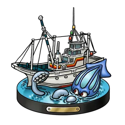 カツオの釣り船の置物