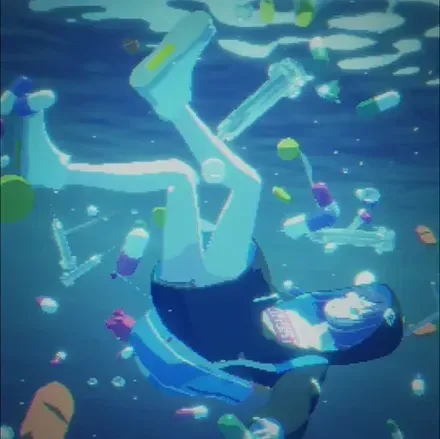 水中に沈んでいく主人公