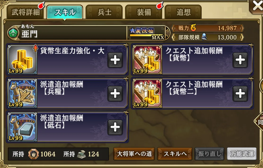 亜門の裏スキル画面