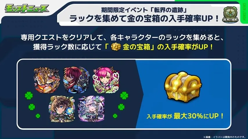 ラック数に応じて金の宝箱の入手確率アップ