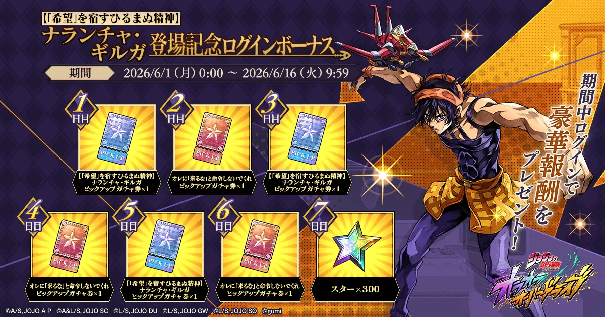 ナランチャ登場記念ログボ